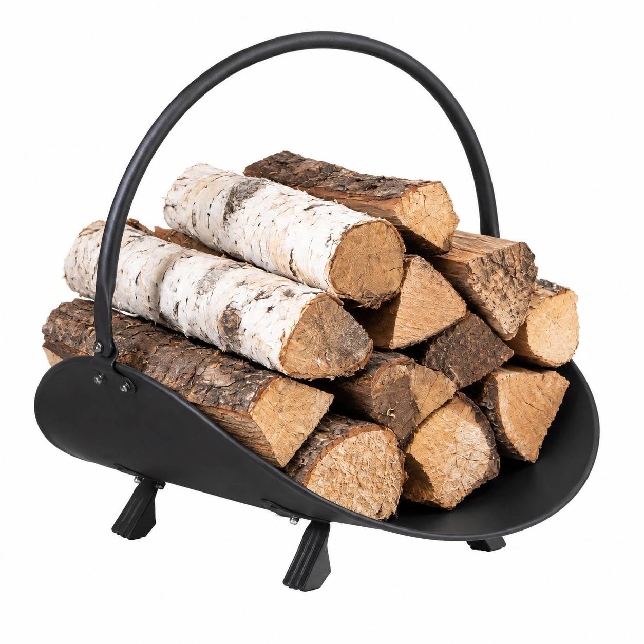 Support à Bûches Noir Intérieur Extérieur Panier Rangement Bois
