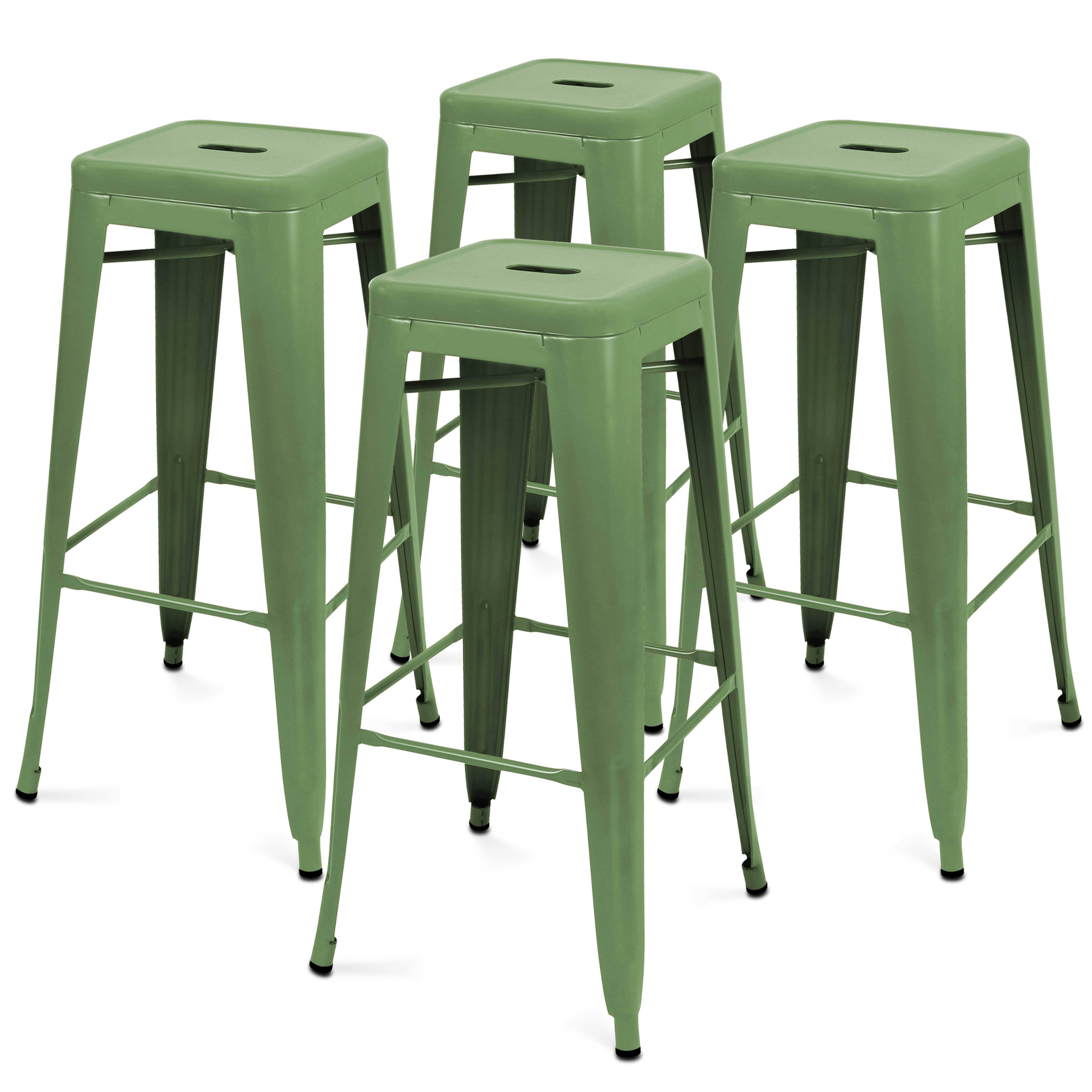 Oviala - Lot de 4 tabourets de terrasse en métal mat vert cactus Indus - Oviala - Image 1