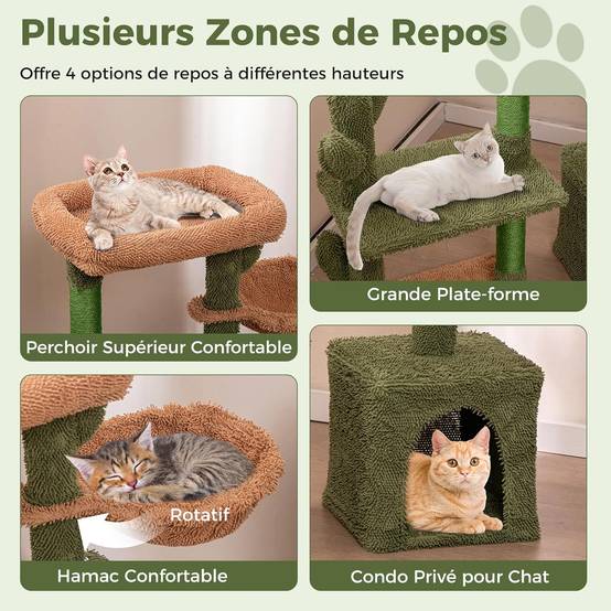 COSTWAY Arbre à Chat Cactus 81 cm, Tour pour Chat à 4 Étages, 3 Plateformes, Petit Arbre à Chat, Poteaux à Griffer en Sisal, Coussin Amovible, Vert - Image 4