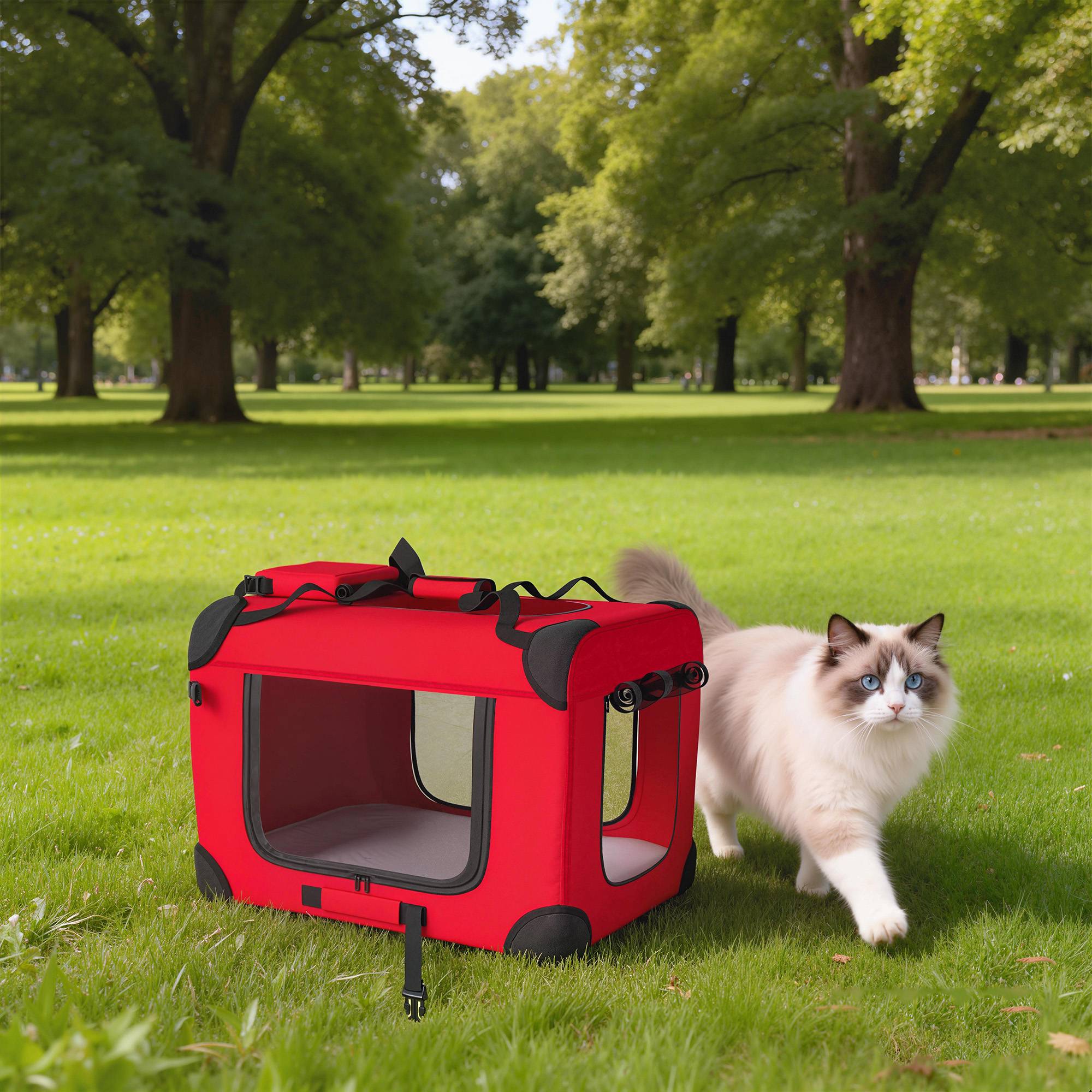 Sac de transport en tissu Oxford pour chat et chien pliable 60x41x41 Rouge - ComfortXL Outdoor Living - Image 10