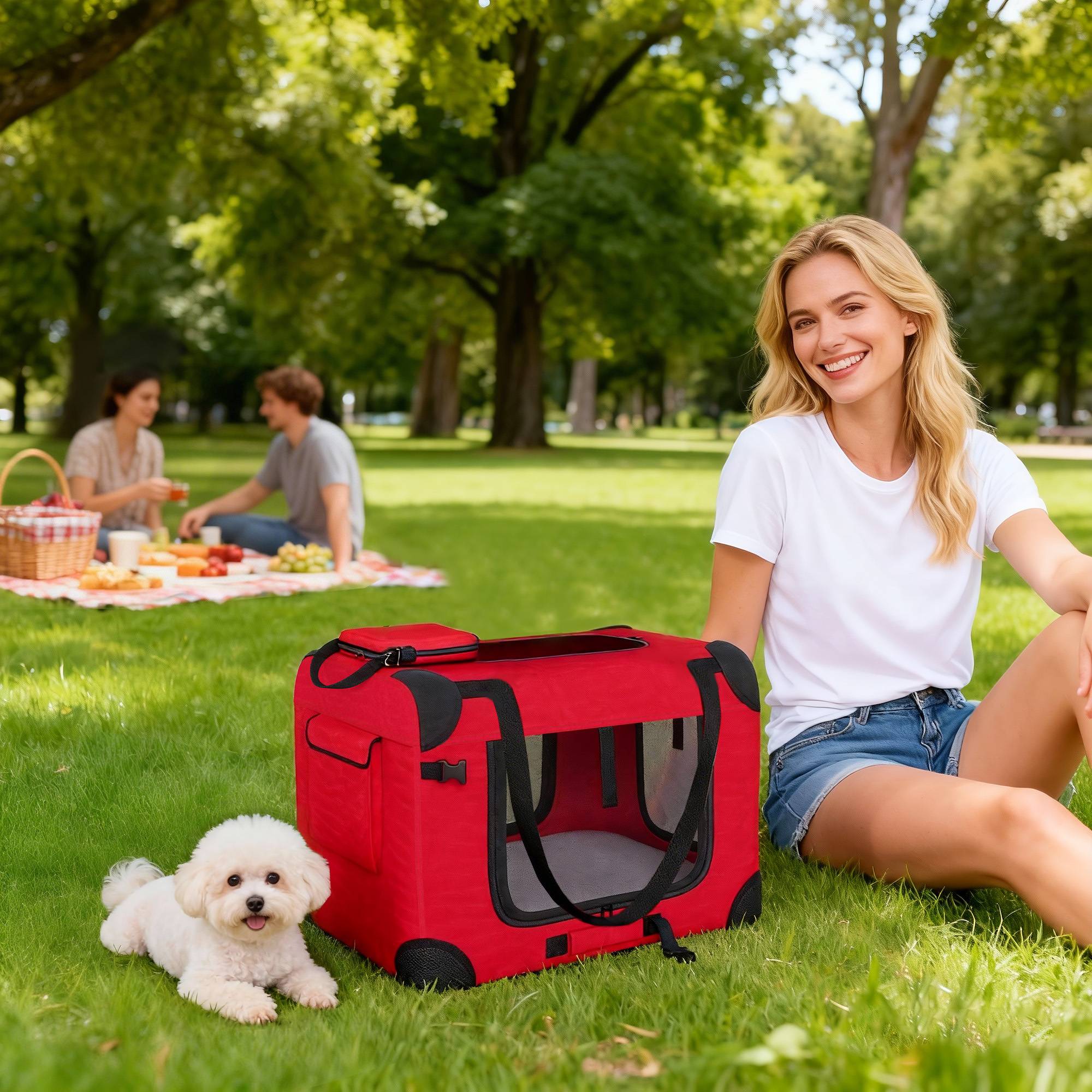 Sac de transport en tissu Oxford pour chat et chien pliable 60x41x41 Rouge - ComfortXL Outdoor Living - Image 3