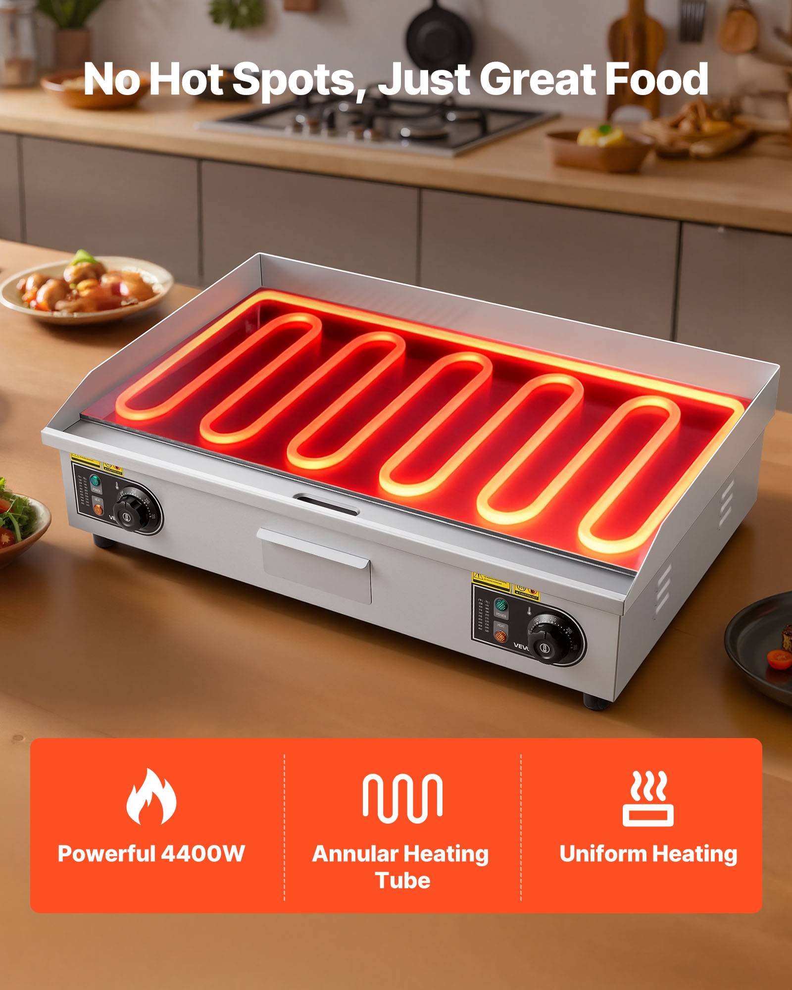 Vevor - VEVOR Plancha Électrique Plaque à Snacker 72,5x40cm 4400W Barbecue (SANS PRISE) - Image 3