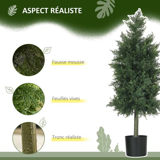 Lot 2 cèdres conifères artificiels PE protection UV extérieur pot lesté inclus 90cm vert - ComfortXL Outdoor Living - Image 6