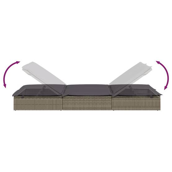 Chaise longue 2 places avec coussins gris résine tressée 201 x 110 x 62 cm - PANGIVO - Image 9