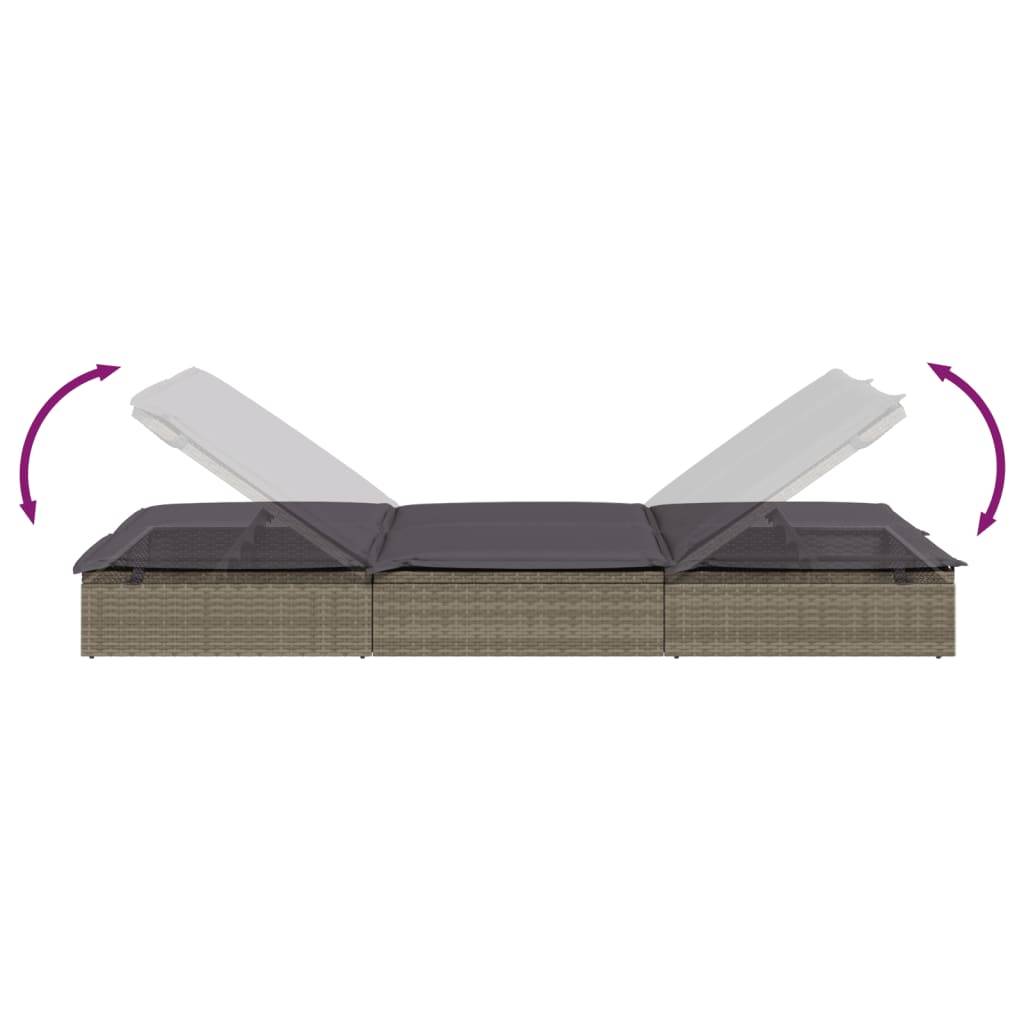 Chaise longue 2 places avec coussins gris résine tressée 201 x 110 x 62 cm - PANGIVO - Image 9