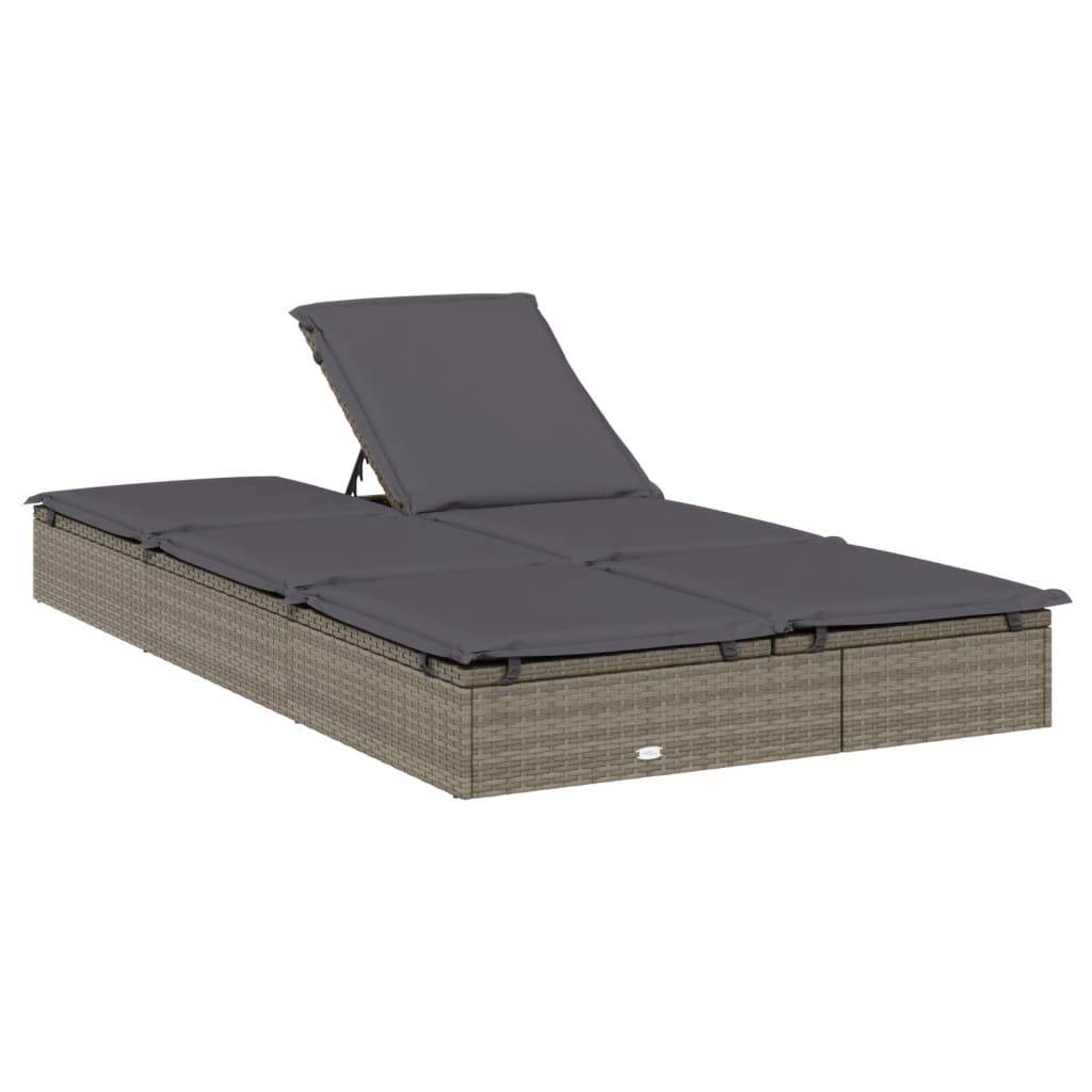 Chaise longue 2 places avec coussins gris résine tressée 201 x 110 x 62 cm - PANGIVO - Image 7