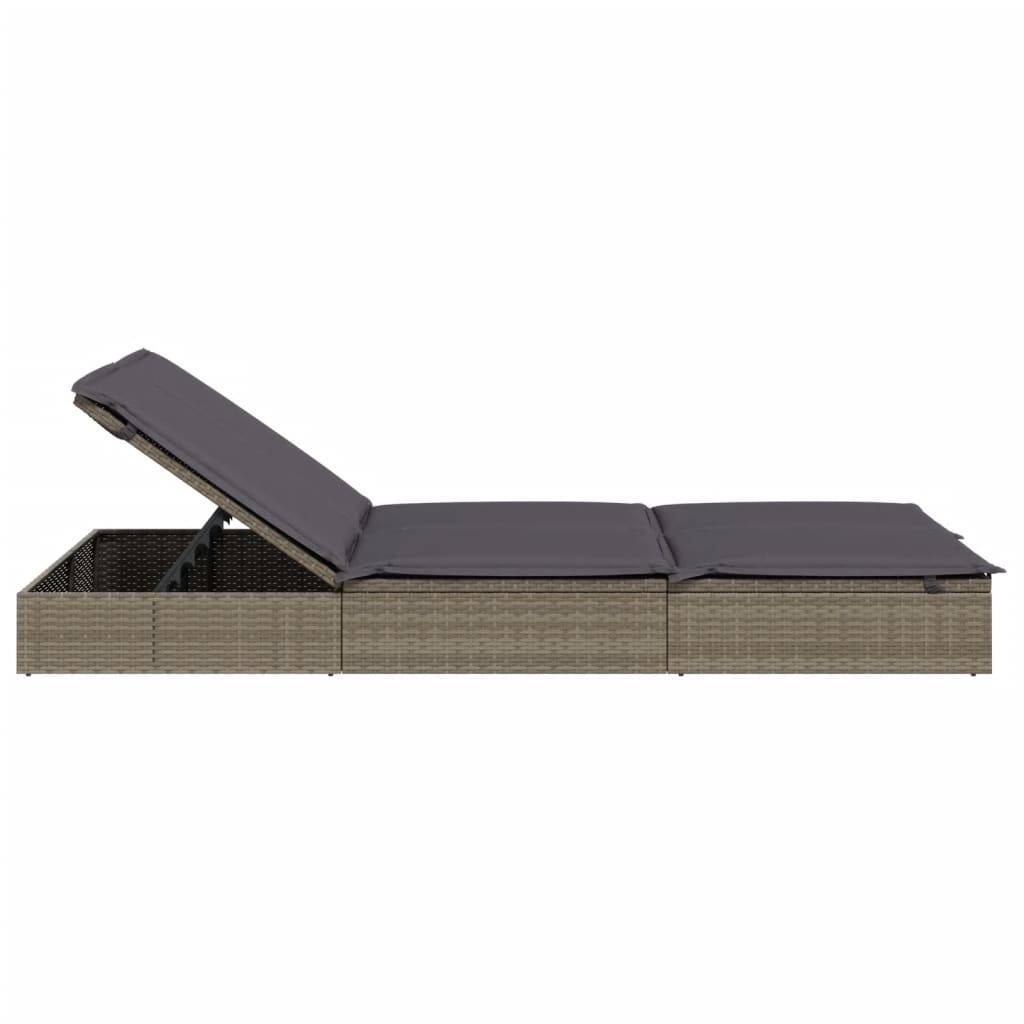 Chaise longue 2 places avec coussins gris résine tressée 201 x 110 x 62 cm - PANGIVO - Image 5