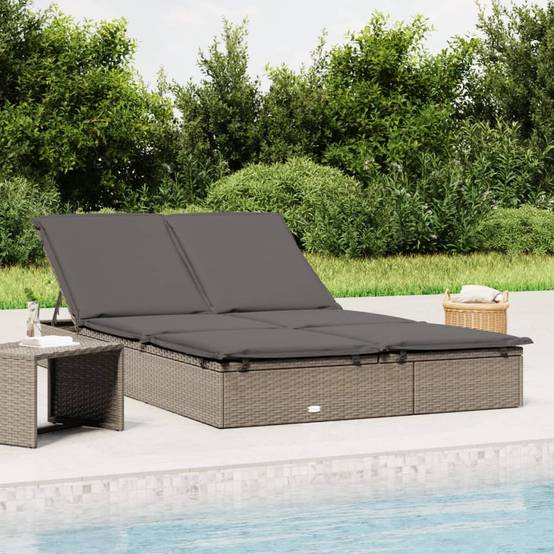 Chaise longue 2 places avec coussins gris résine tressée 201 x 110 x 62 cm - PANGIVO - Image 1