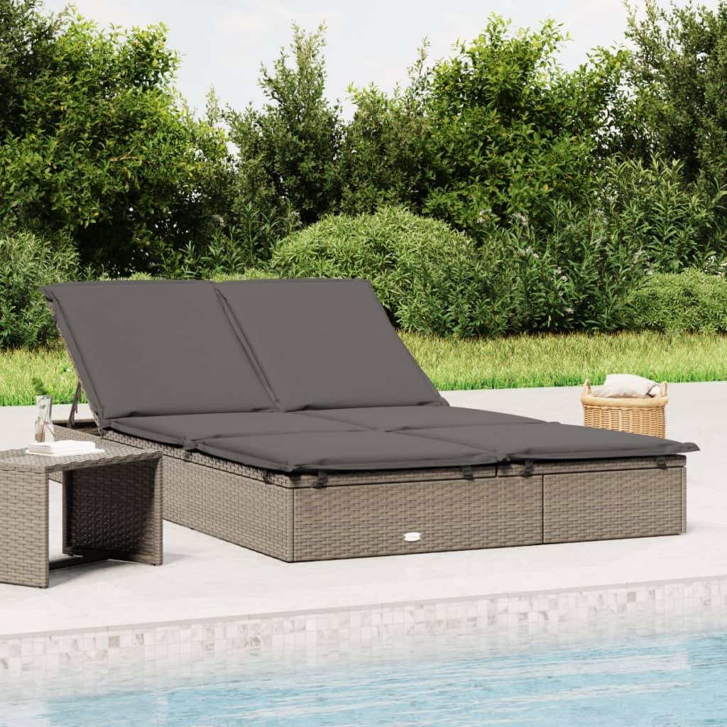Chaise longue 2 places avec coussins gris résine tressée 201 x 110 x 62 cm - PANGIVO - Image 1