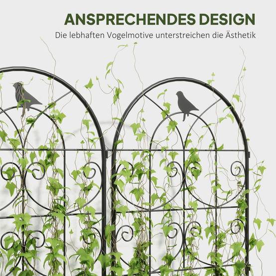 Treillis métallique pour plantes grimpantes avec design d'oiseau, noir, 50 x 1.3 x 120 cm, lot de 2 - PANGIVO - Image 5