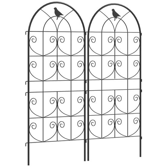 Treillis métallique pour plantes grimpantes avec design d'oiseau, noir, 50 x 1.3 x 120 cm, lot de 2 - PANGIVO - Image 1