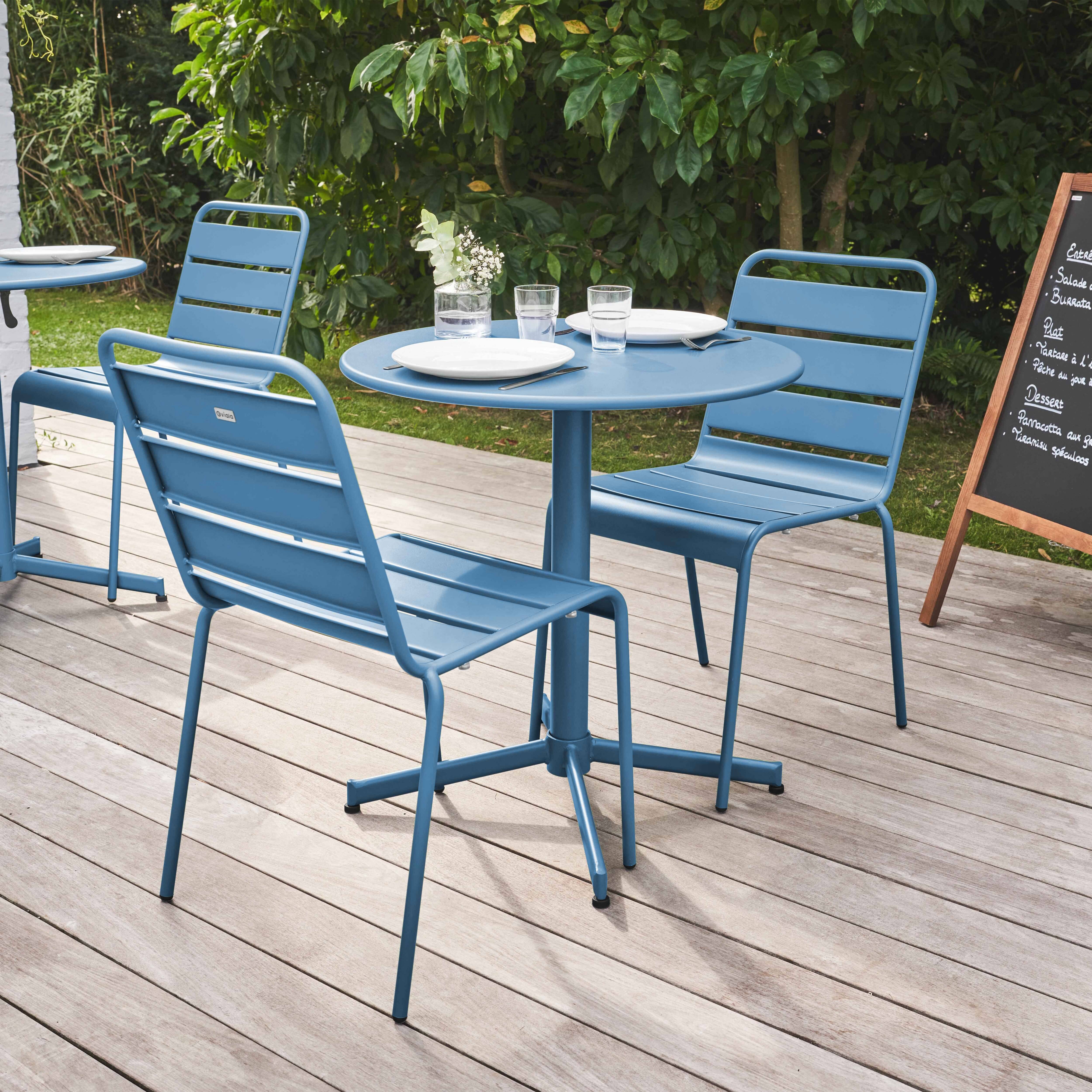 Oviala - Ensemble table de jardin ronde et 2 chaises métal bleu pacific Palavas - Oviala - Image 2