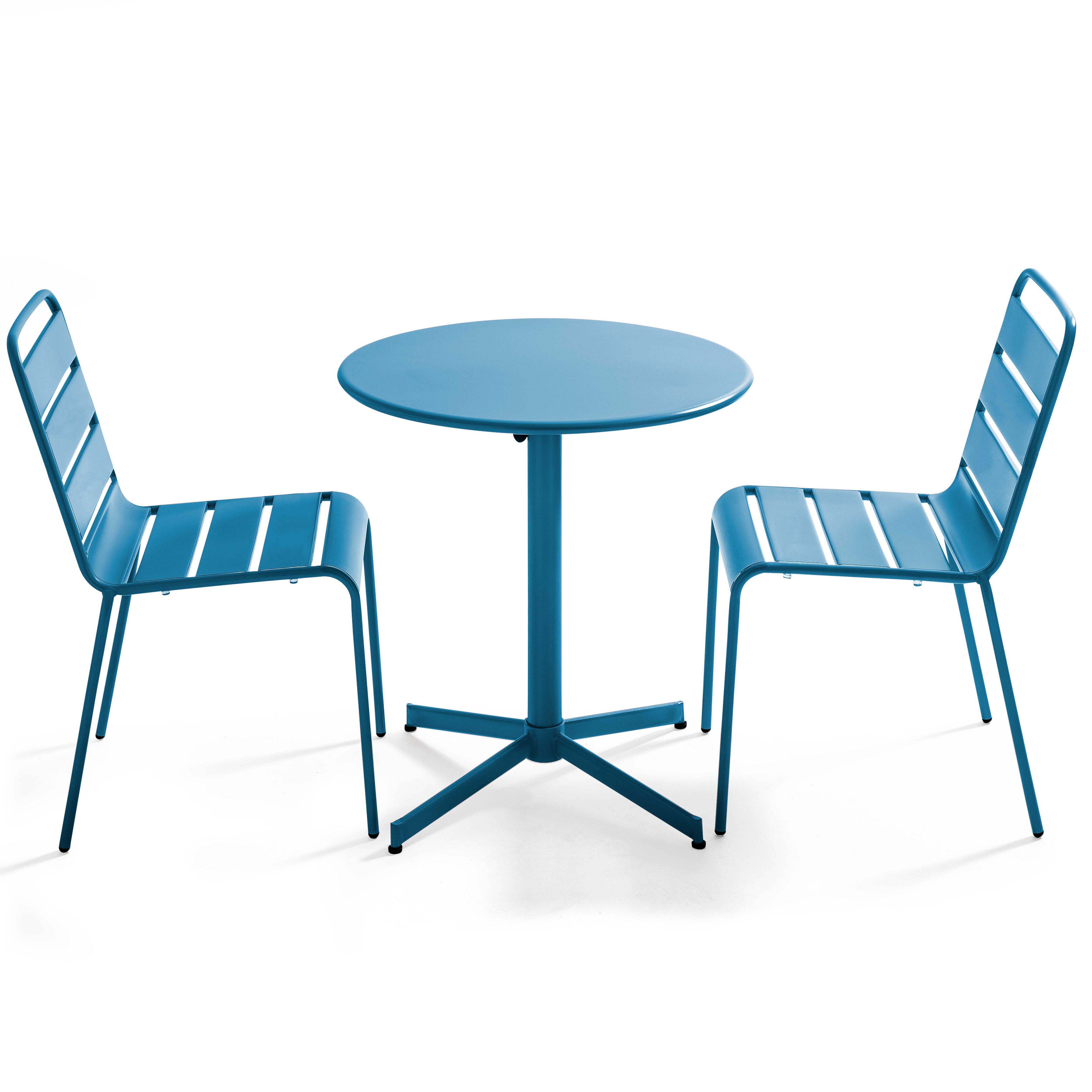 Oviala - Ensemble table de jardin ronde et 2 chaises métal bleu pacific Palavas - Oviala - Image 1