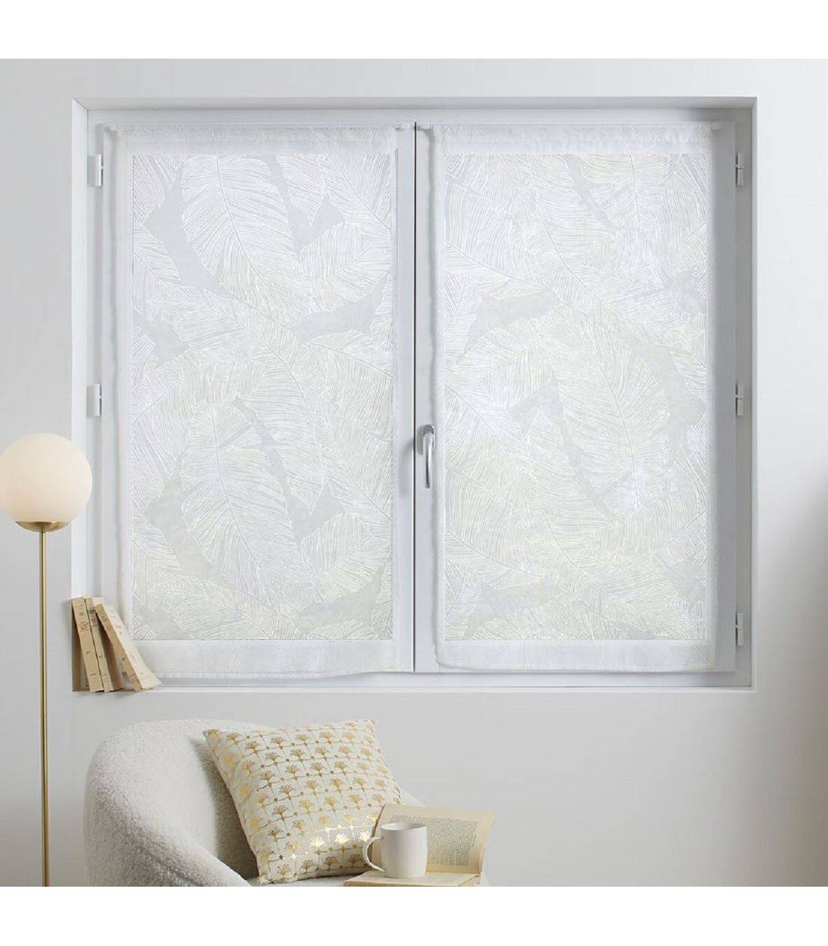 Lot de 2 Voilages Vitrage Blanc motifs dévorés 60 x 120 cm - Image 1