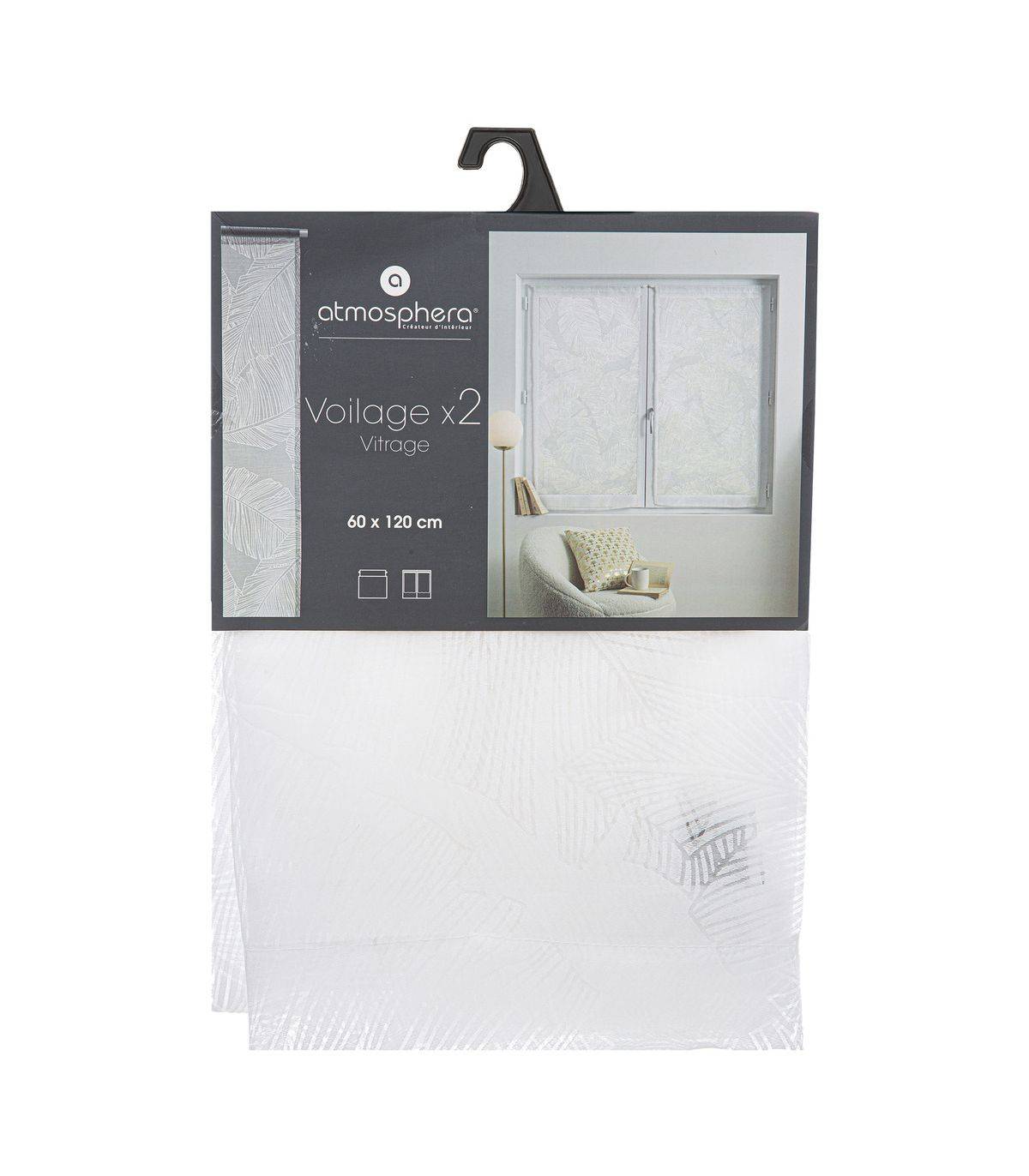 Lot de 2 Voilages Vitrage Blanc motifs dévorés 60 x 120 cm - Image 2