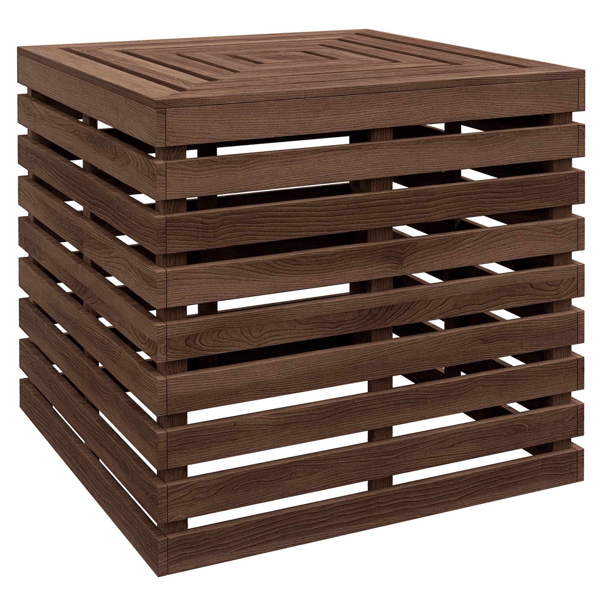 Coffre de rangement extérieure 2 en 1 pour base de parasol, table d'appoint de terrasse avec trou pour parasol en bois - Image 1
