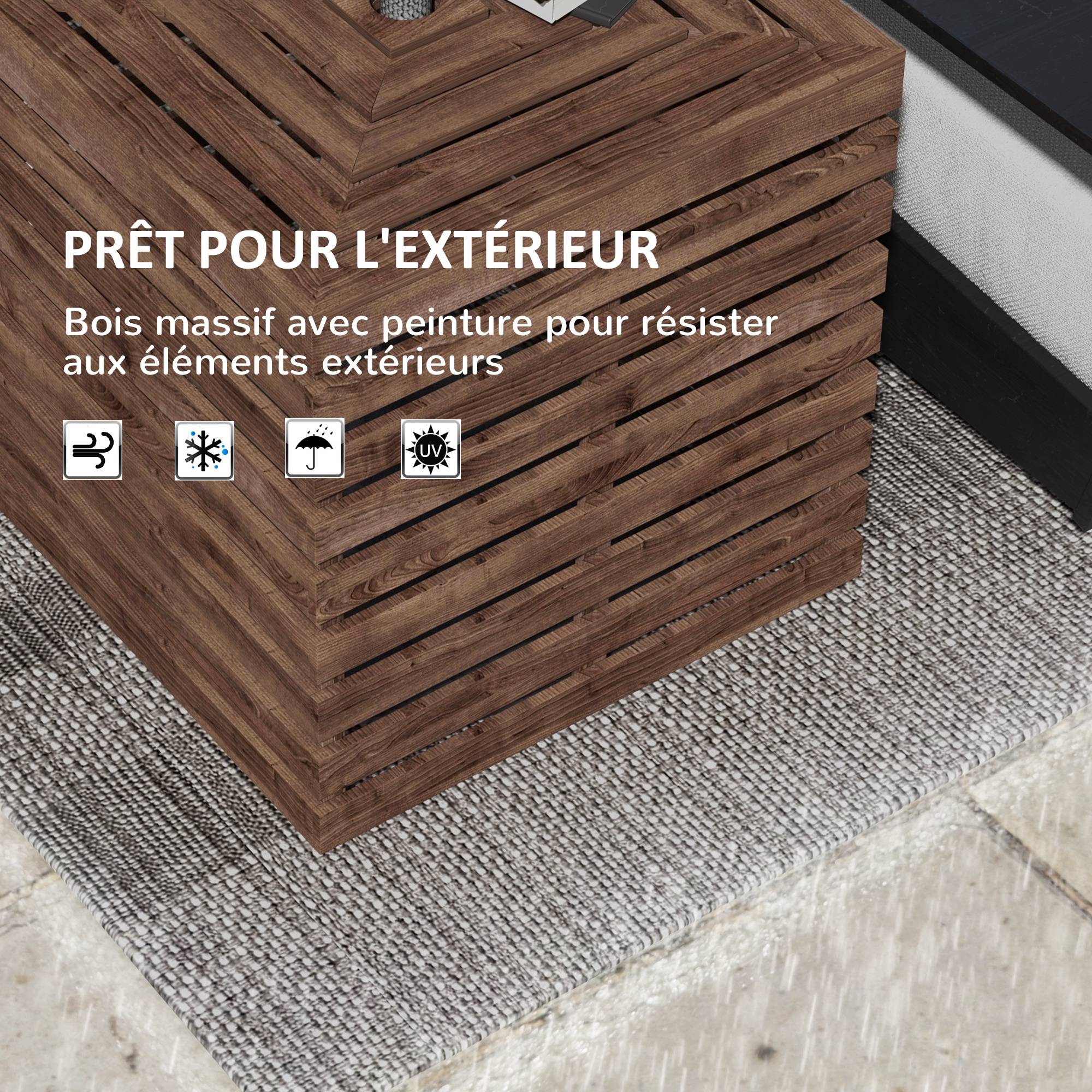 Coffre de rangement extérieure 2 en 1 pour base de parasol, table d'appoint de terrasse avec trou pour parasol en bois - Image 9