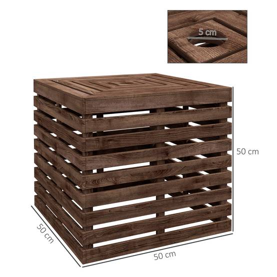 Coffre de rangement extérieure 2 en 1 pour base de parasol, table d'appoint de terrasse avec trou pour parasol en bois - Image 5
