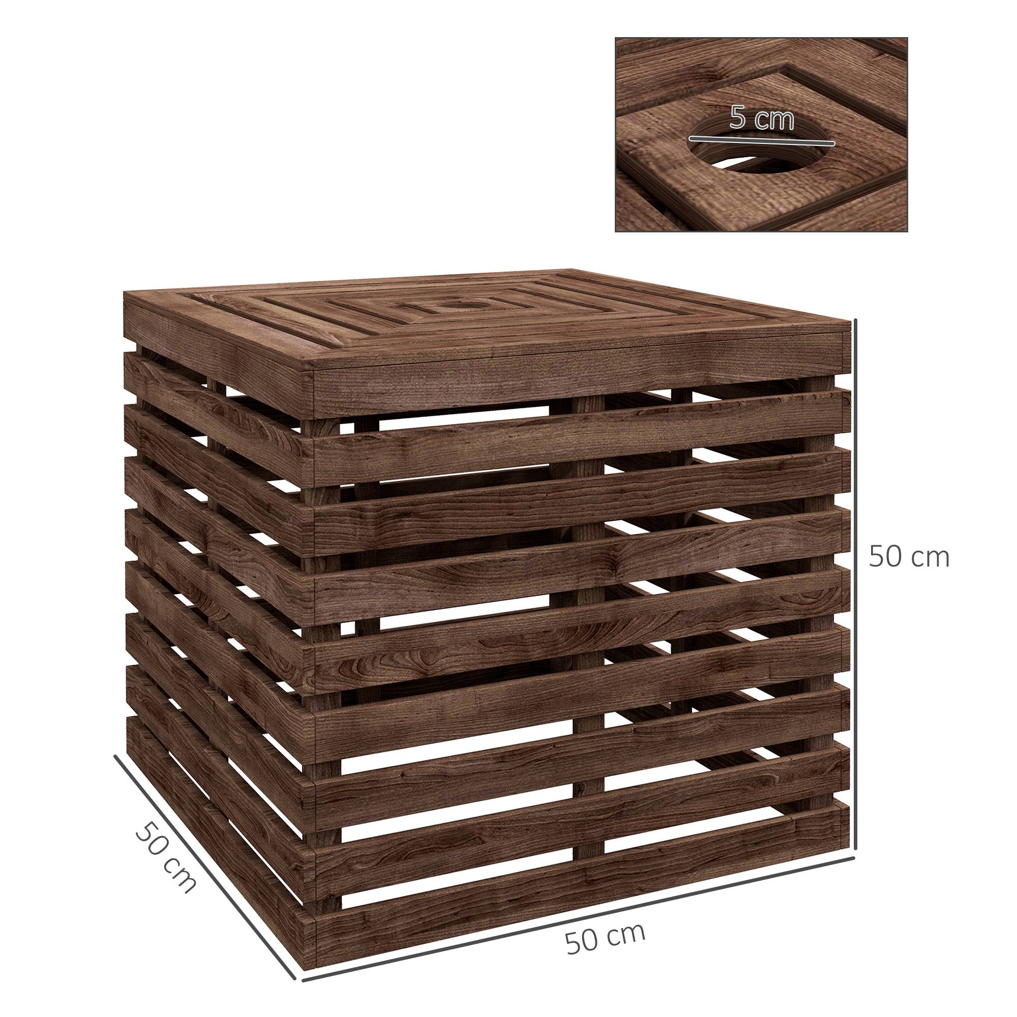 Coffre de rangement extérieure 2 en 1 pour base de parasol, table d'appoint de terrasse avec trou pour parasol en bois - Image 5