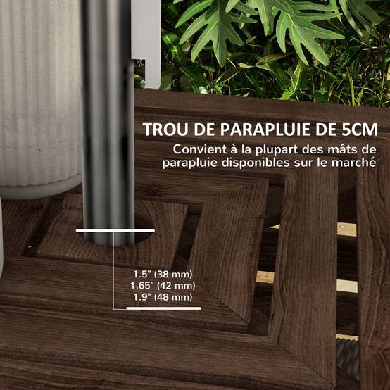 Coffre de rangement extérieure 2 en 1 pour base de parasol, table d'appoint de terrasse avec trou pour parasol en bois - Image 7