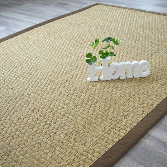 Decoweb - Tapis jonc de mer - Paro fin natté 4x4 - Ganse coton marron - 160 x 230 cm - Decoweb - Image 2