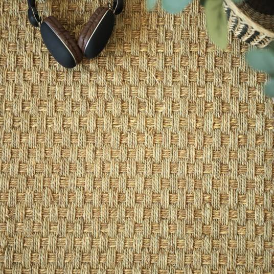 Decoweb - Tapis jonc de mer - Paro fin natté 4x4 - Ganse coton marron - 160 x 230 cm - Decoweb - Image 4