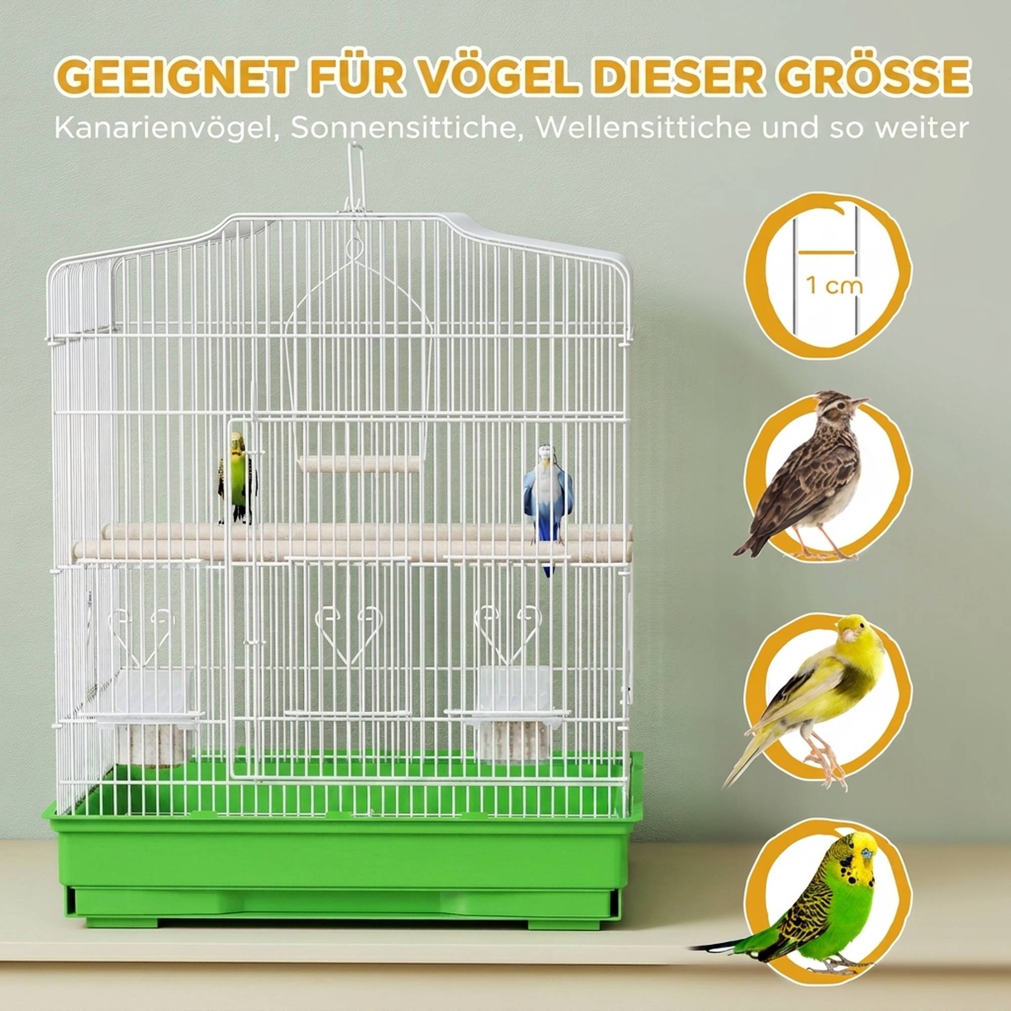 ComfortXL - Cage à oiseaux acier 46,5 x 36 x 59 cm blanc et vert pour perruches avec perchoirs mangeoires et tiroir amovible - Image 7