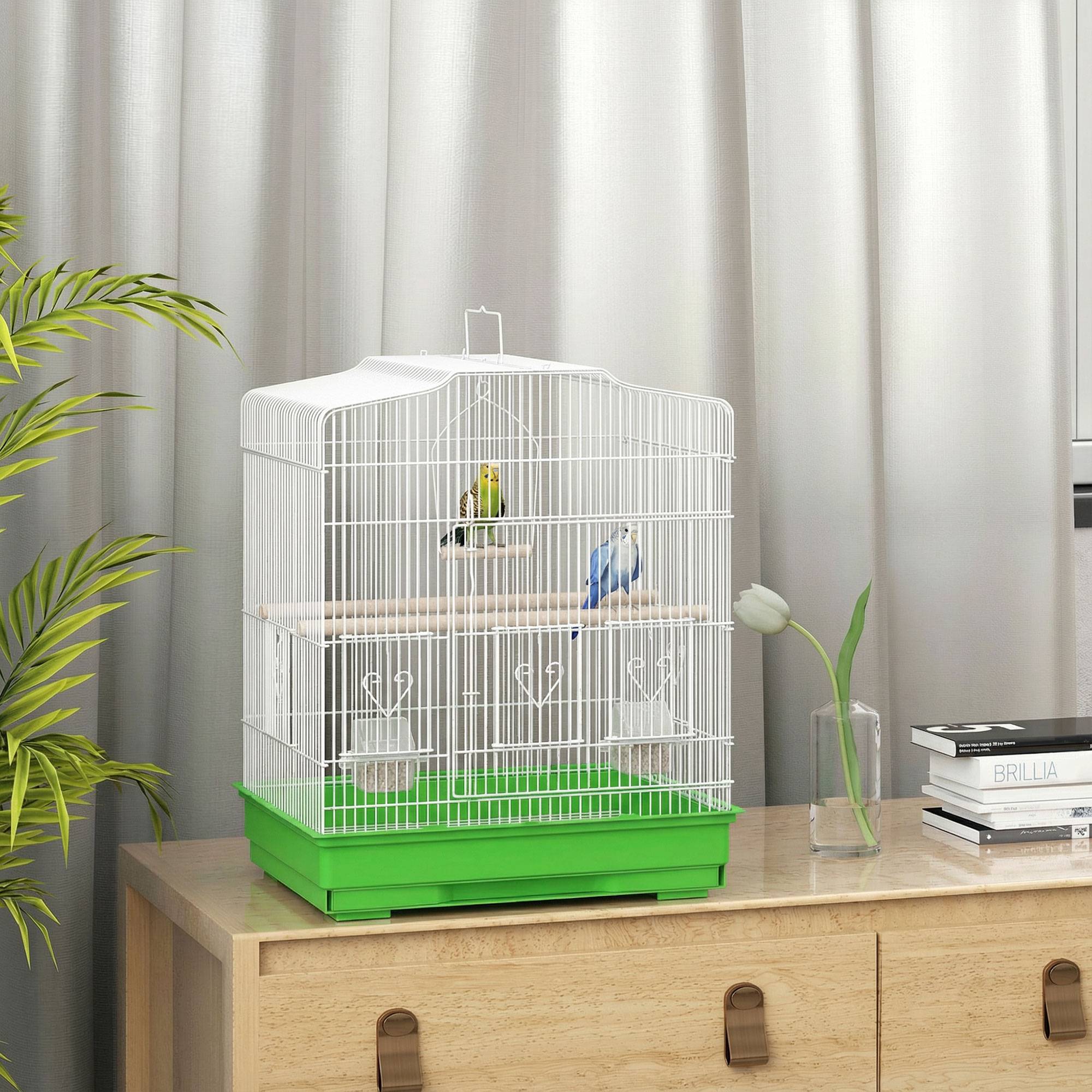 ComfortXL - Cage à oiseaux acier 46,5 x 36 x 59 cm blanc et vert pour perruches avec perchoirs mangeoires et tiroir amovible - Image 1