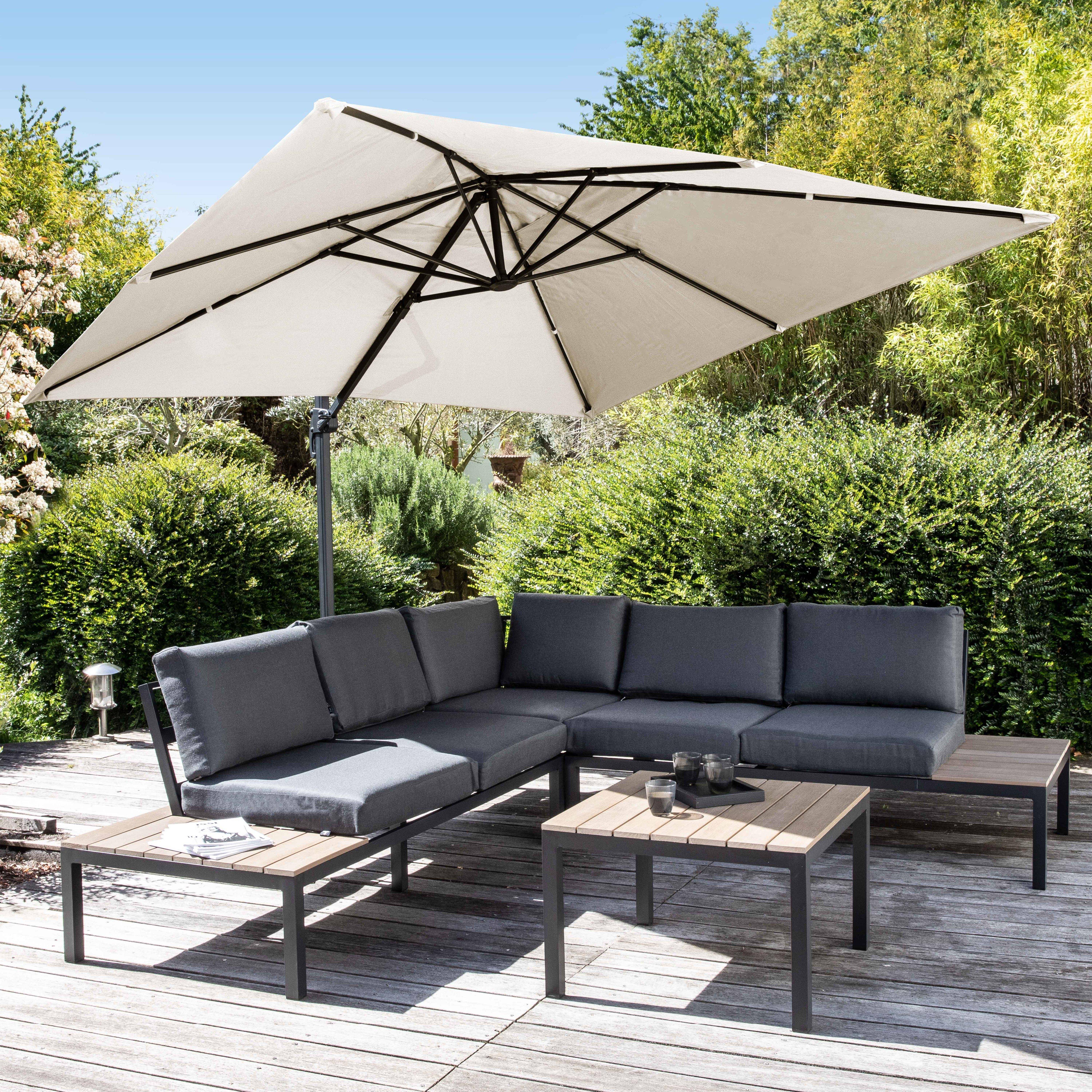 Oviala - Parasol déporté inclinable et rotatif 3x3m et 4 dalles lestées blanc Malaga - Oviala - Image 3