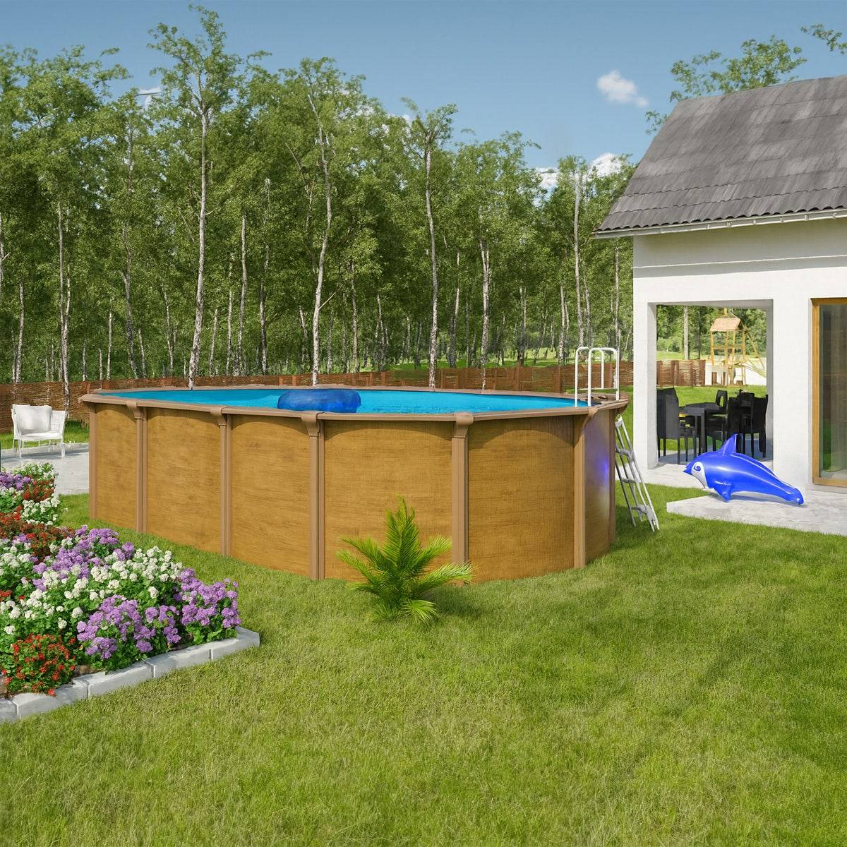 Piscine hors sol acier ovale 6,10 x 3,65 x 1,32 m aspect bois OSMOSE - Image 2
