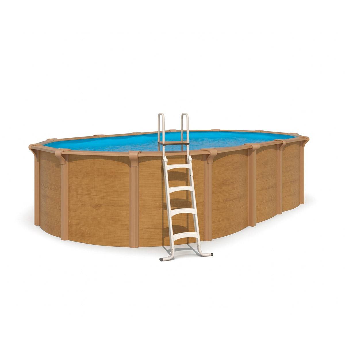 Piscine hors sol acier ovale 6,10 x 3,65 x 1,32 m aspect bois OSMOSE - Image 1
