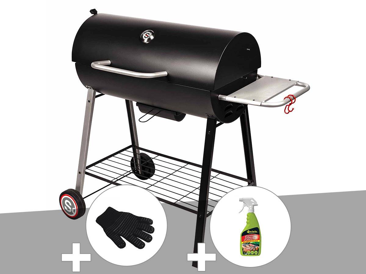 Somagic - Barbecue à charbon sur chariot Michigan + Gant de protection + Dégraissant pour barbecue - Somagic
