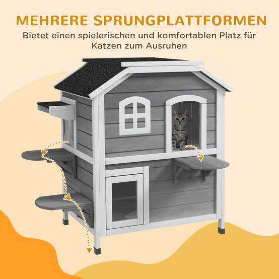 Maison pour chat en bois gris 99.5 x 76 x 91 cm - PANGIVO - Image 9
