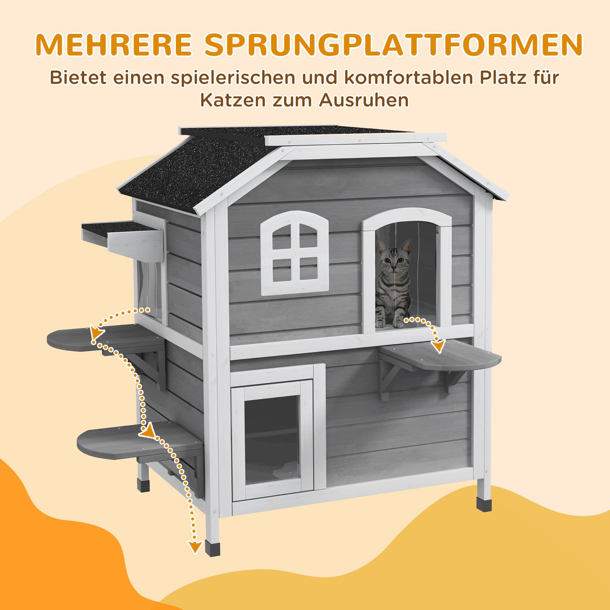 Maison pour chat en bois gris 99.5 x 76 x 91 cm - PANGIVO - Image 9