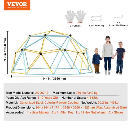 Vevor - VEVOR Dôme d'Escalade Géométrique Cage à Poule 366 cm pour Enfants de 3 à 10 Ans - Image 7