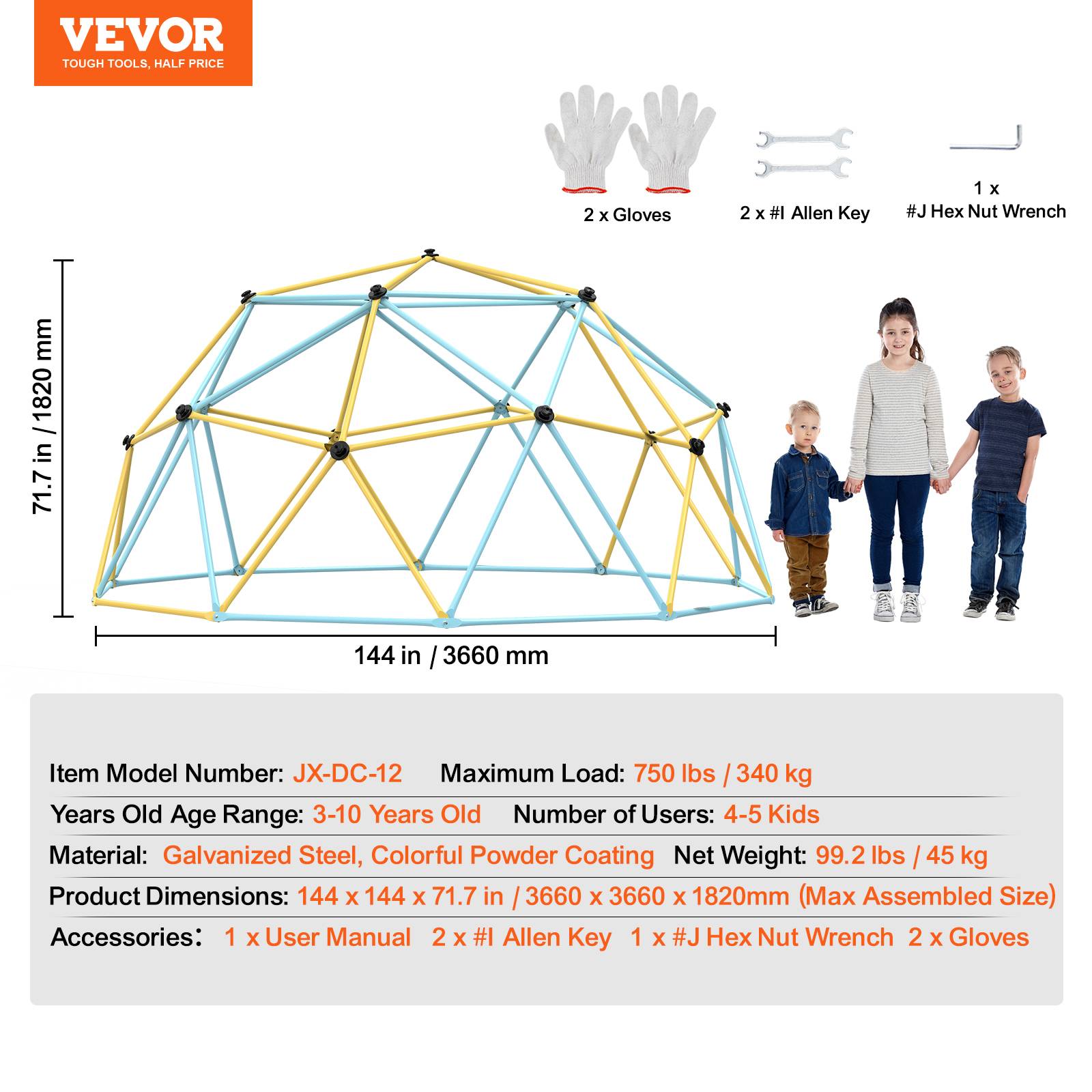 Vevor - VEVOR Dôme d'Escalade Géométrique Cage à Poule 366 cm pour Enfants de 3 à 10 Ans - Image 7