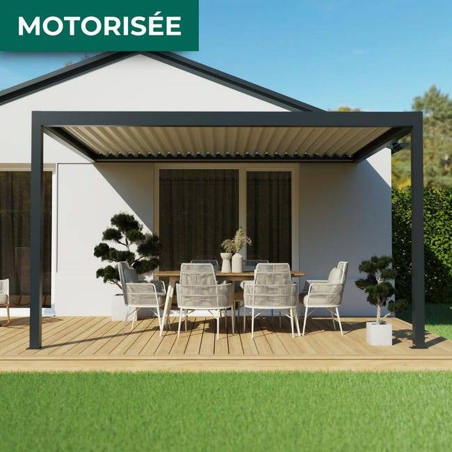 Pergola Bioclimatique Aluminium Adossée Motorisée Éclairée 4x3 Anthracite SV ORIAL France - Image 1