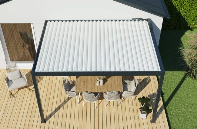 Pergola Bioclimatique Aluminium Adossée Motorisée Éclairée 4x3 Anthracite SV ORIAL France - Image 3