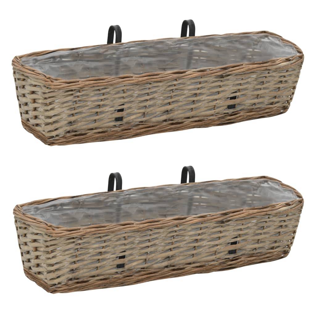 Helloshop26 - Lot de 2 jardinière de balcon osier avec doublure en PE jardin plantes fleurs 60 cm - Image 1
