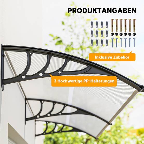 Double auvent porte fenêtre polycarbonate aluminium protection UV pluie 75x195cm transparent - ComfortXL Outdoor Living - Image 7