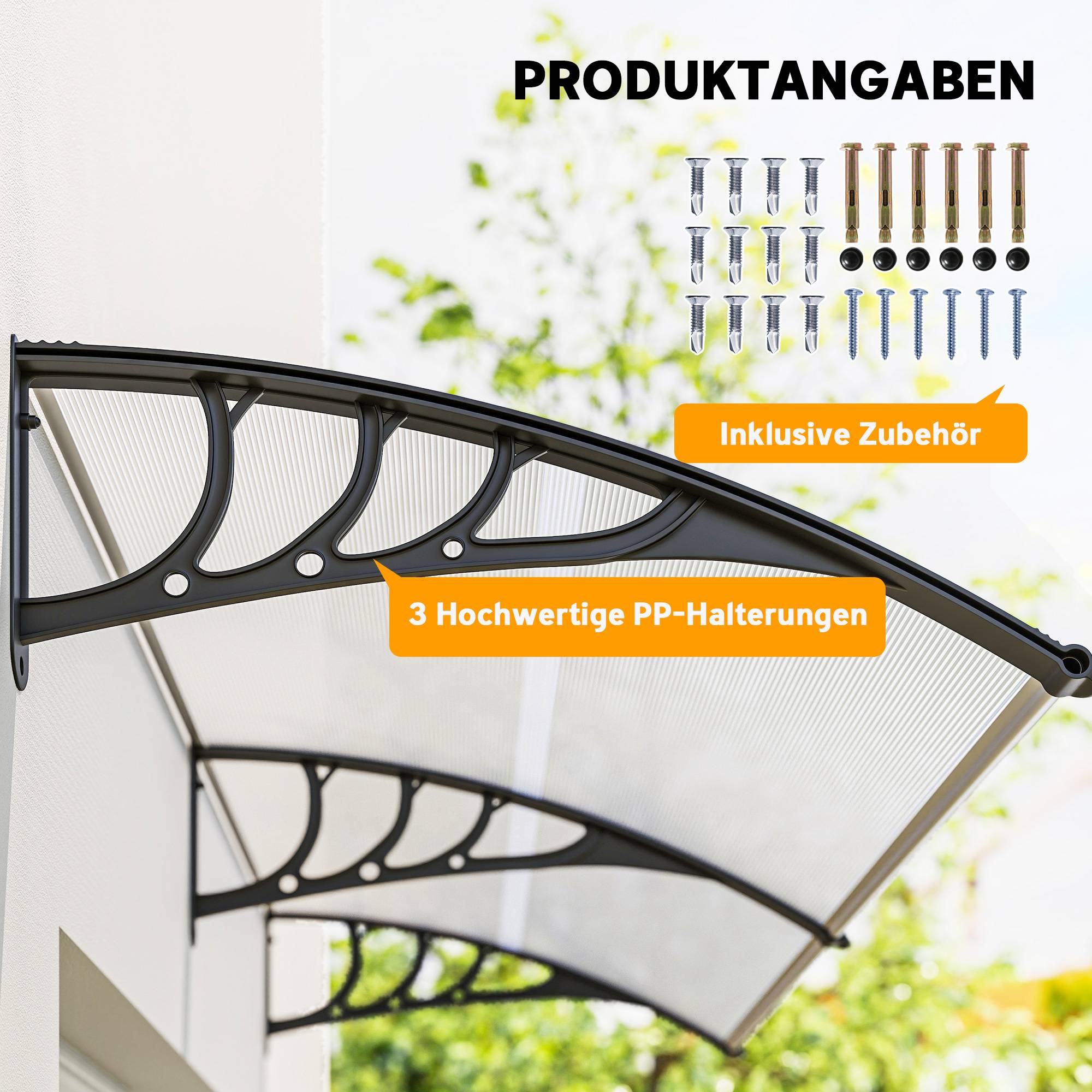 Double auvent porte fenêtre polycarbonate aluminium protection UV pluie 75x195cm transparent - ComfortXL Outdoor Living - Image 7
