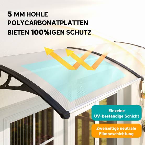 Double auvent porte fenêtre polycarbonate aluminium protection UV pluie 75x195cm transparent - ComfortXL Outdoor Living - Image 6