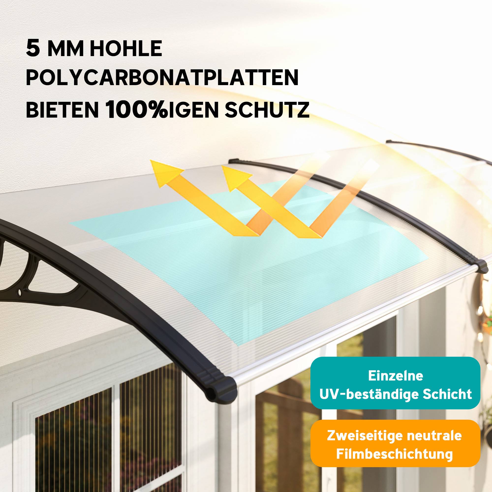 Double auvent porte fenêtre polycarbonate aluminium protection UV pluie 75x195cm transparent - ComfortXL Outdoor Living - Image 6