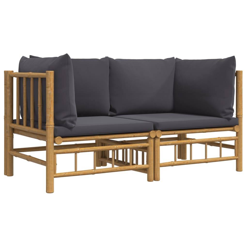 Canapés d'angle de jardin avec coussins gris foncé 2 pcs | Canapé D'extérieur | Sofa De Jardin bambou Maison Chic - Image 3