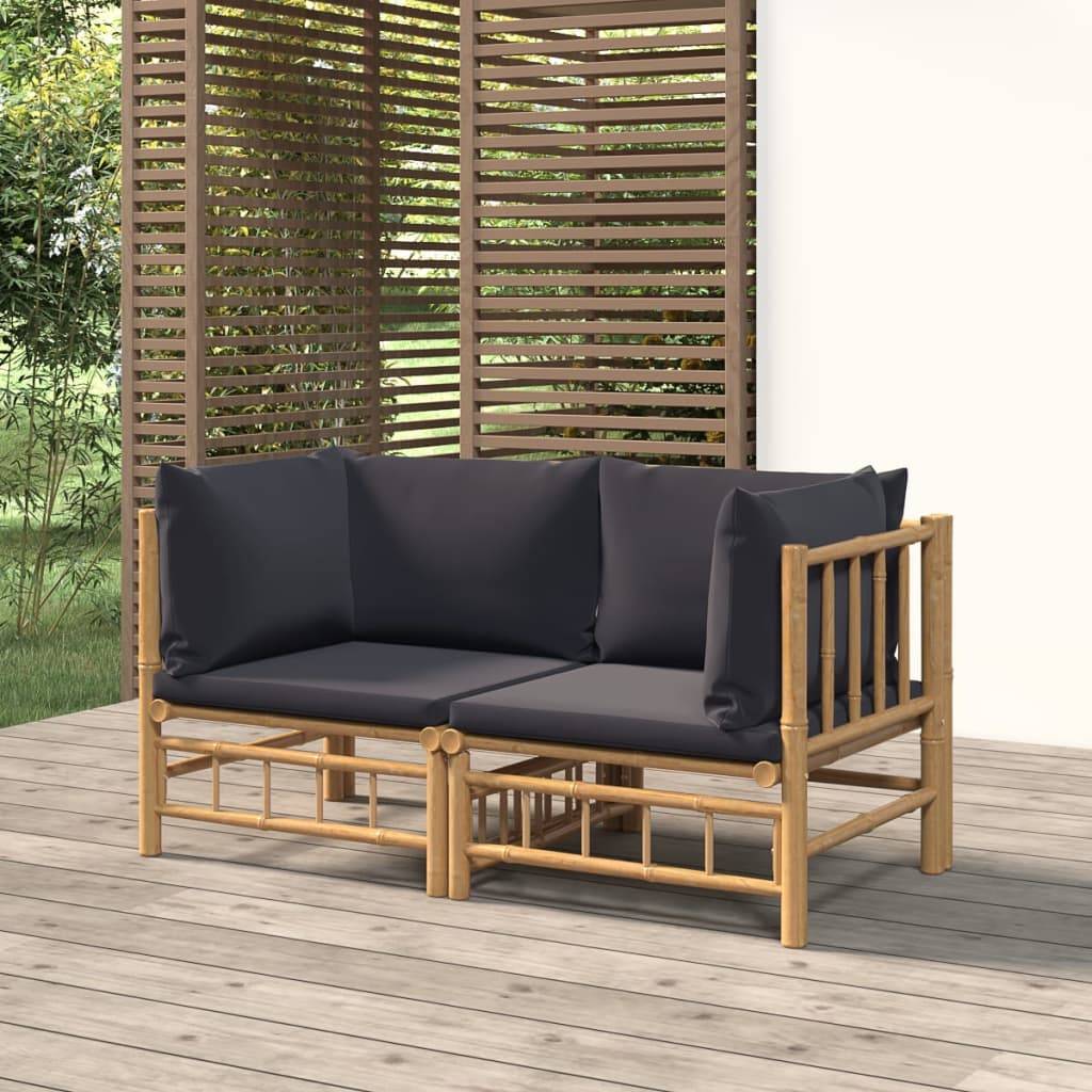 Canapés d'angle de jardin avec coussins gris foncé 2 pcs | Canapé D'extérieur | Sofa De Jardin bambou Maison Chic - Image 2