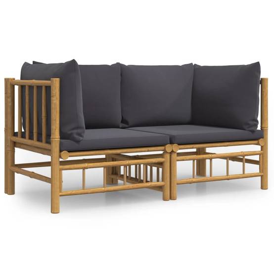 Canapés d'angle de jardin avec coussins gris foncé 2 pcs | Canapé D'extérieur | Sofa De Jardin bambou Maison Chic - Image 1