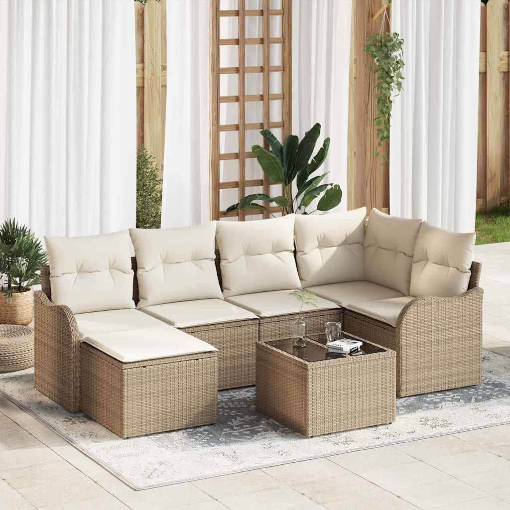 Salon de jardin 6 places 7 pcs Poly rotin modulable pour Terrasse Beige et Blanc – ComfortXL Outdoor Living