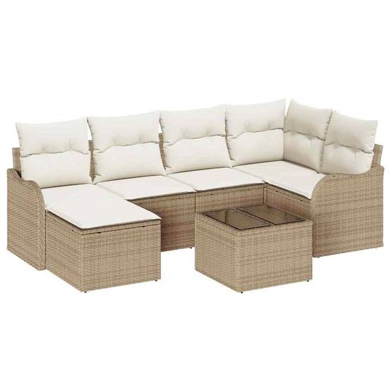 Salon de jardin 6 places 7 pcs Poly rotin modulable pour Terrasse Beige et Blanc – ComfortXL Outdoor Living - Image 2