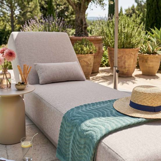 Oviala - Bain de soleil avec coussin inclinable 5 positions beige Havana - Oviala - Image 4