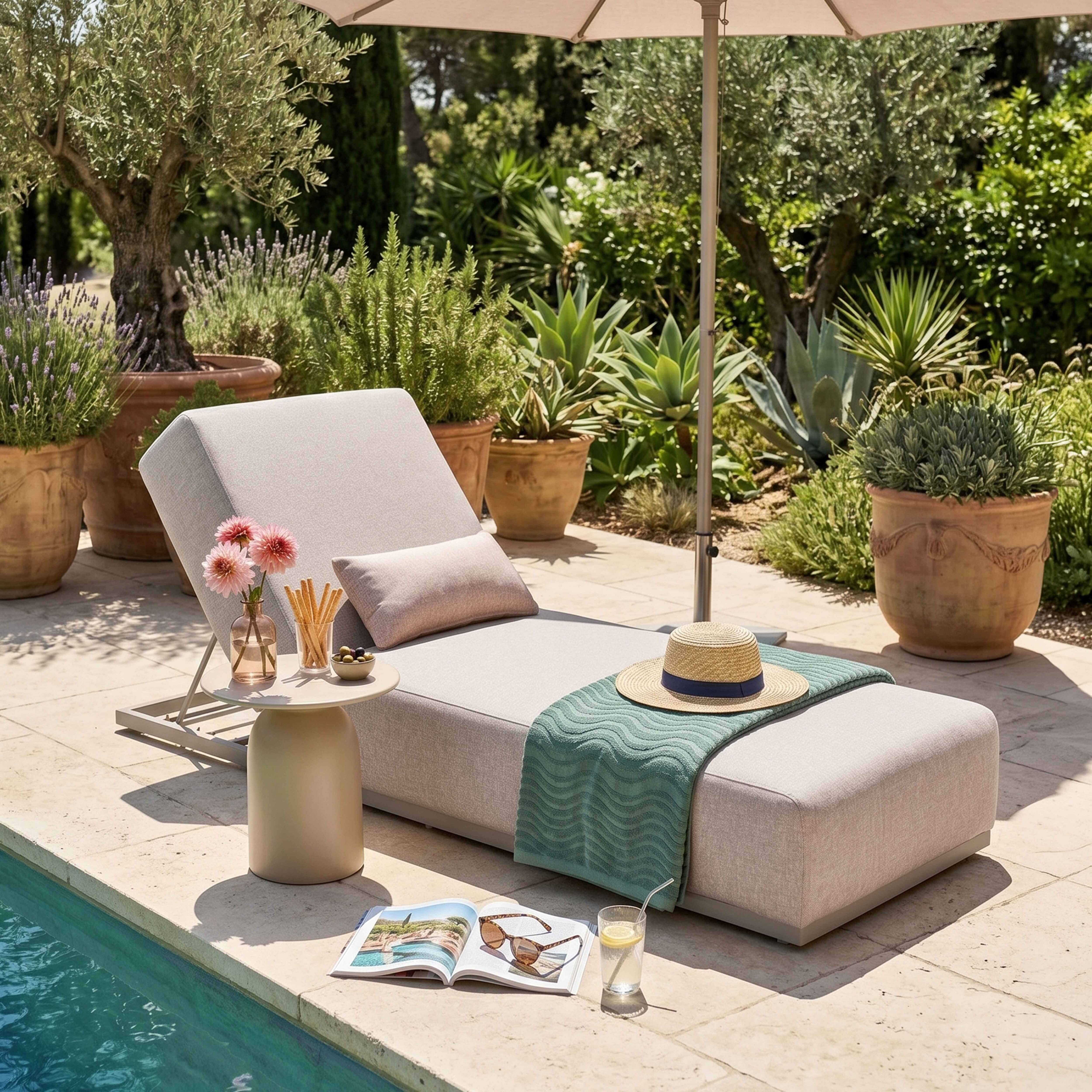 Oviala - Bain de soleil avec coussin inclinable 5 positions beige Havana - Oviala - Image 2